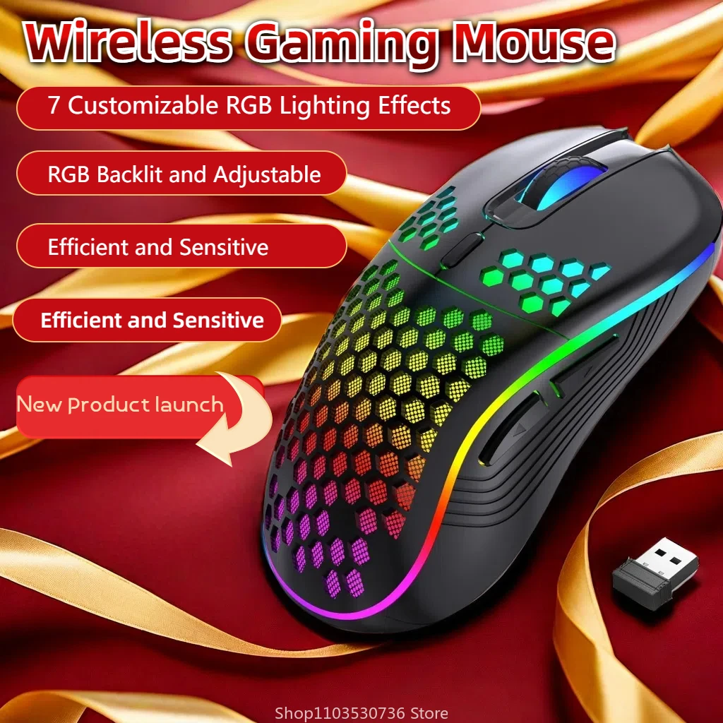 2.4G Wireless Gaming Mouse RGB Lighting Charging Mouse with Adjustable DPI Ergonomic Honeycomb Design for Desktop Laptop