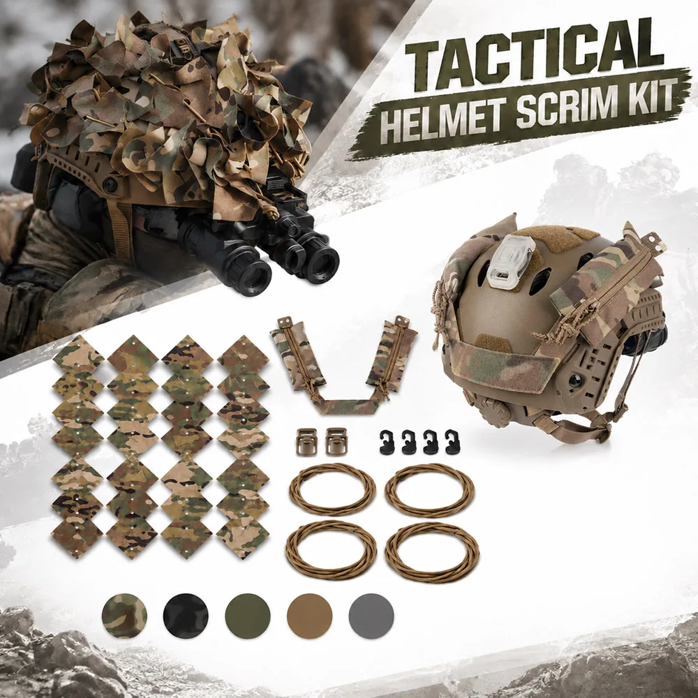 3D Leaf Camo Tactical Helmet Scrim Kit Modular Elastic Helmet Cover With Dual Pod Mount for FAST Helmet Airsoft Cosplay Gear