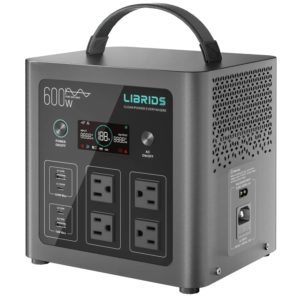Portable Power Station 640Wh 1200W Surge Solar Generator LiFePO4 Battery 1.5Hr Charge 10ms UPS 8 Port Pure Sine Wave , Custom