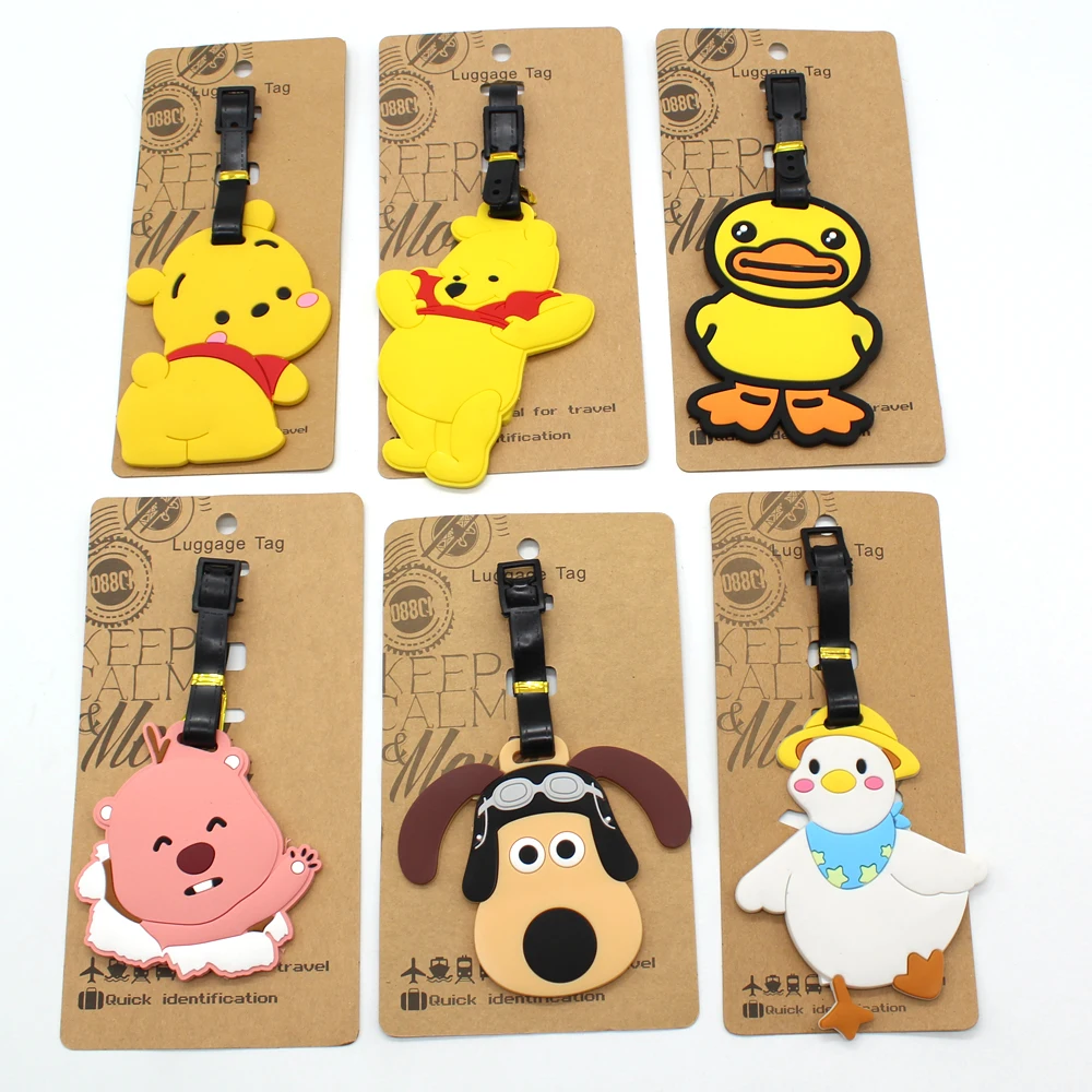 

New Cartoon Pooh Bear Luggage Tag Travel Essentials Baggage Label Cute Animal Bags Pendant Anti-loss Address Card Holder Label