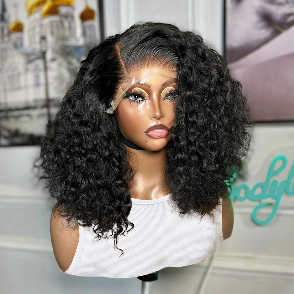 Rosabeauty 13X4 Preplucked Curly Wig Short Bob Human Hair Wigs 13X6 Lace Frontal Deep Wave