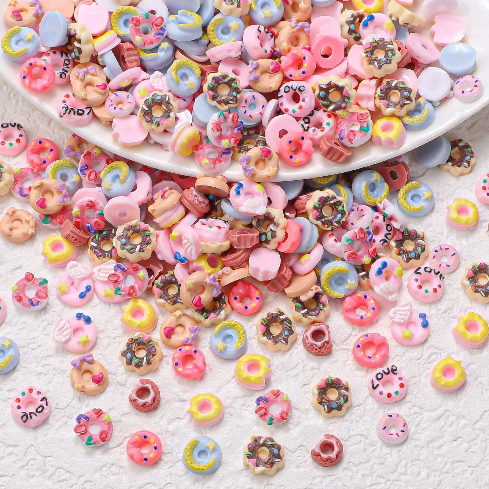 50Pcs 3D Mixed Donut Nail Charms Random Cartoon Flaback Doughnut Nails Art Decorations Kawaii Resin Dessert Manicure Accessories