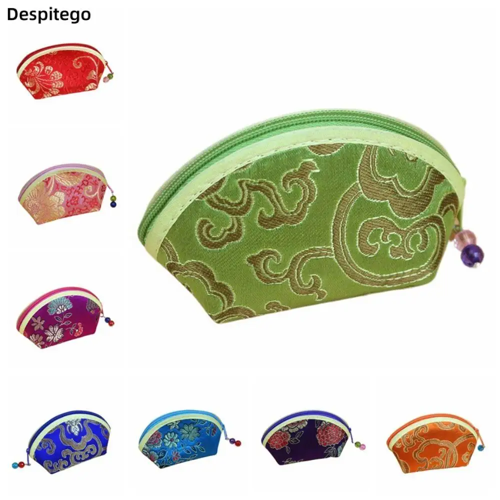 Chinese Style Multi Color Embroidery Auspicious Cloud Flower Cloth Wallet Gift Shell Coin Pouch Jewelry Storage Bag