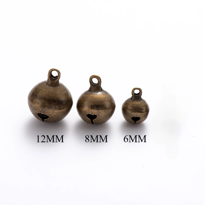 6 مللي متر/8 مللي متر/12 مللي متر 100 قطعة اليدوية خمر أجراس النحاس الصغيرة أجراس النحاس القلائد أساور اكسسوارات الحرف الزخرفية #2