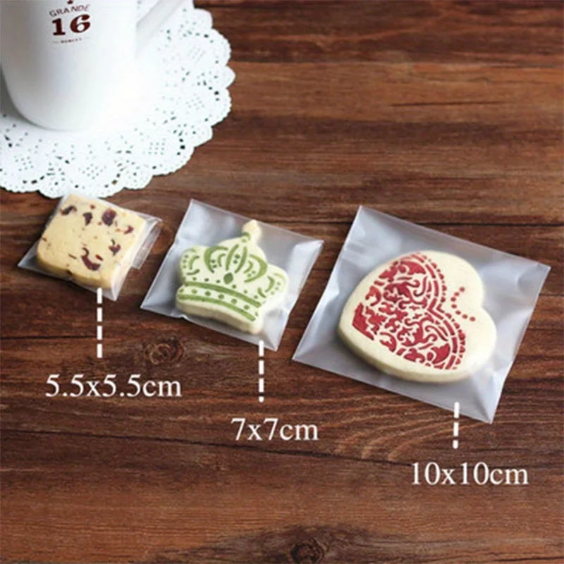 100pcs Small Size Cute Transparent Candy Cookie Bags Wedding Birthday Party Craft Self-adhesive Plastic Biscuit Packaging Bag