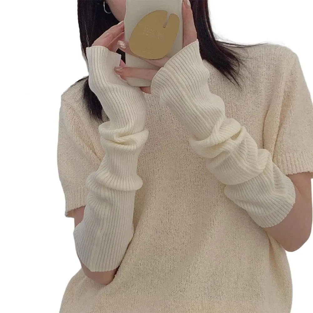 Sarung Tangan Tanpa Jari Panjang Jepang Sarung Tangan Rajut Punk Goth Warna Solid Sarung Tangan Palsu Lengan Panjang Sarung Tangan Pergelangan Tangan Panjang untuk Anak Perempuan dan Laki-laki