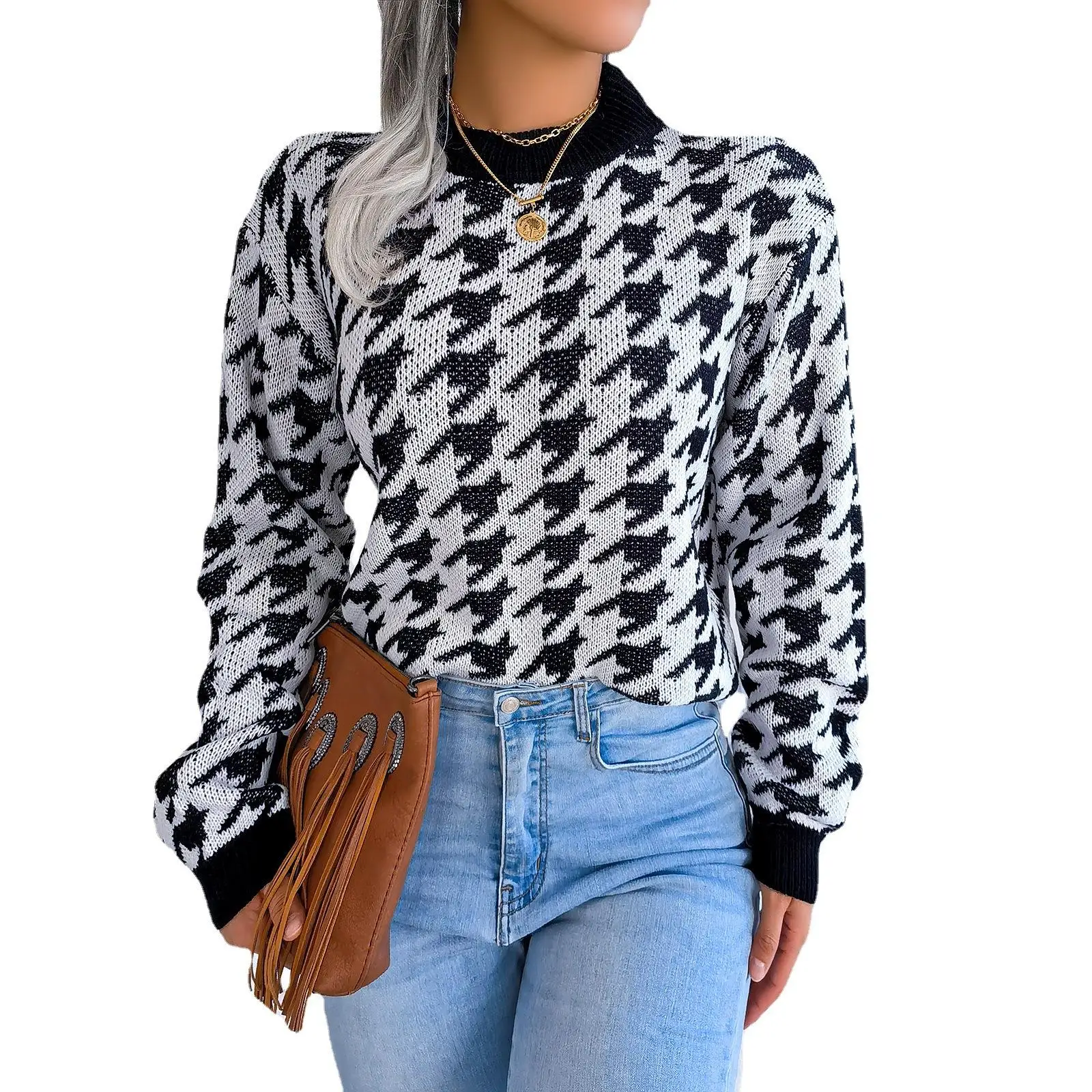 الخريف الشتاء عادية محبوك سترة طويلة Sve العلوية محطة مستقلة عبر الحدود المرأة Faion لا العلامة التجارية #5