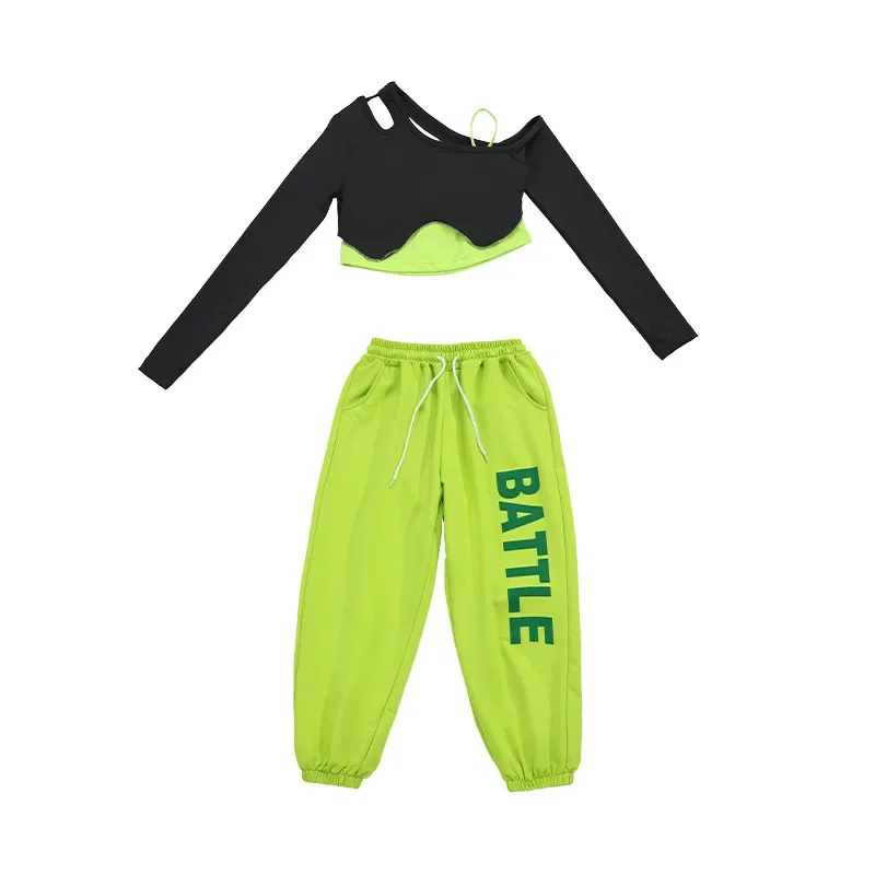 Traje de dança jazz infantil, performance de pista de meninas, conjunto de roupas da moda, dança de rua infantil, estilo hip-hop