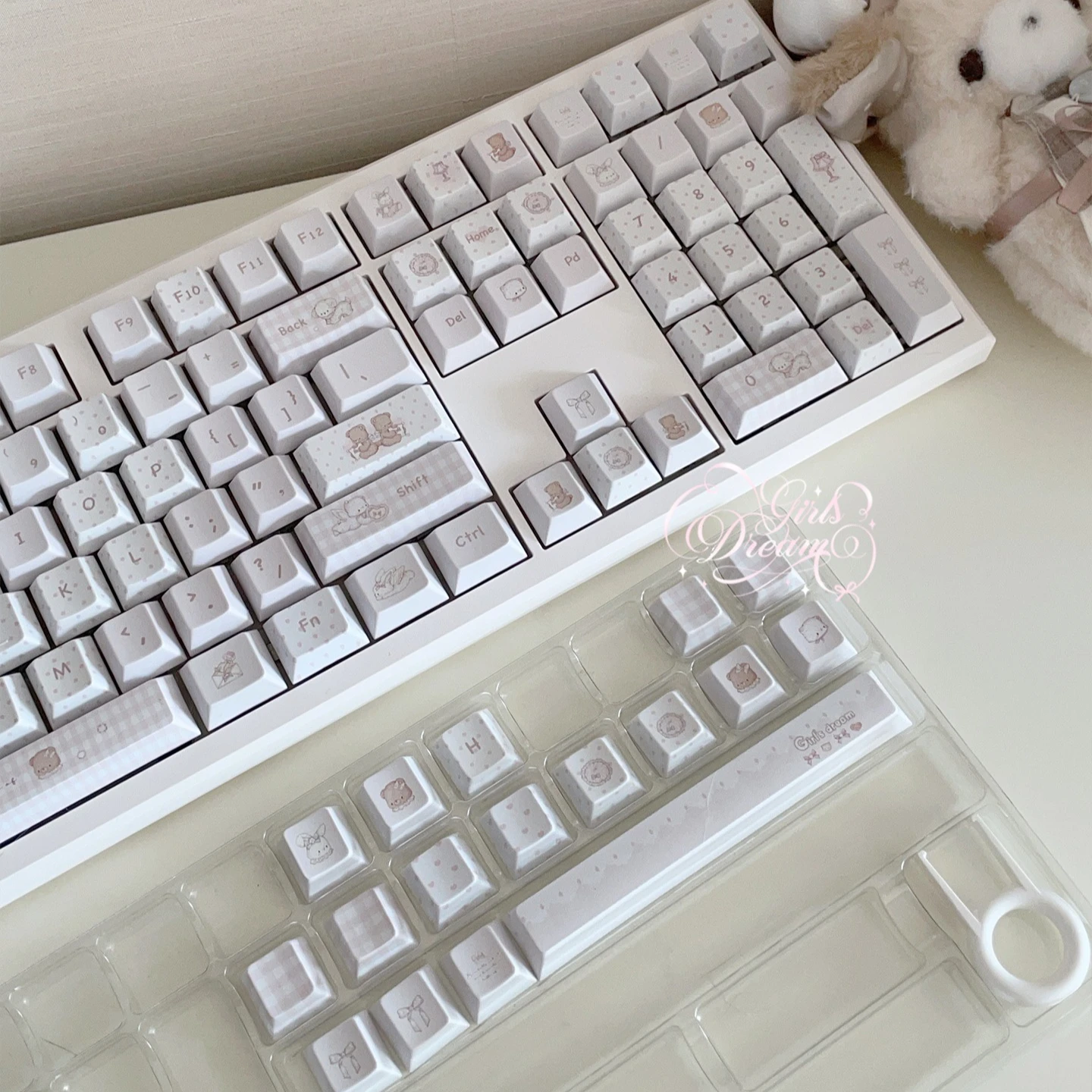 New Ins Style Rabbit Bear Keycap Set 130 Key PBT Cherry Profile Custom Handcrafted Keycaps for MX Switch Mechanical Keyboards