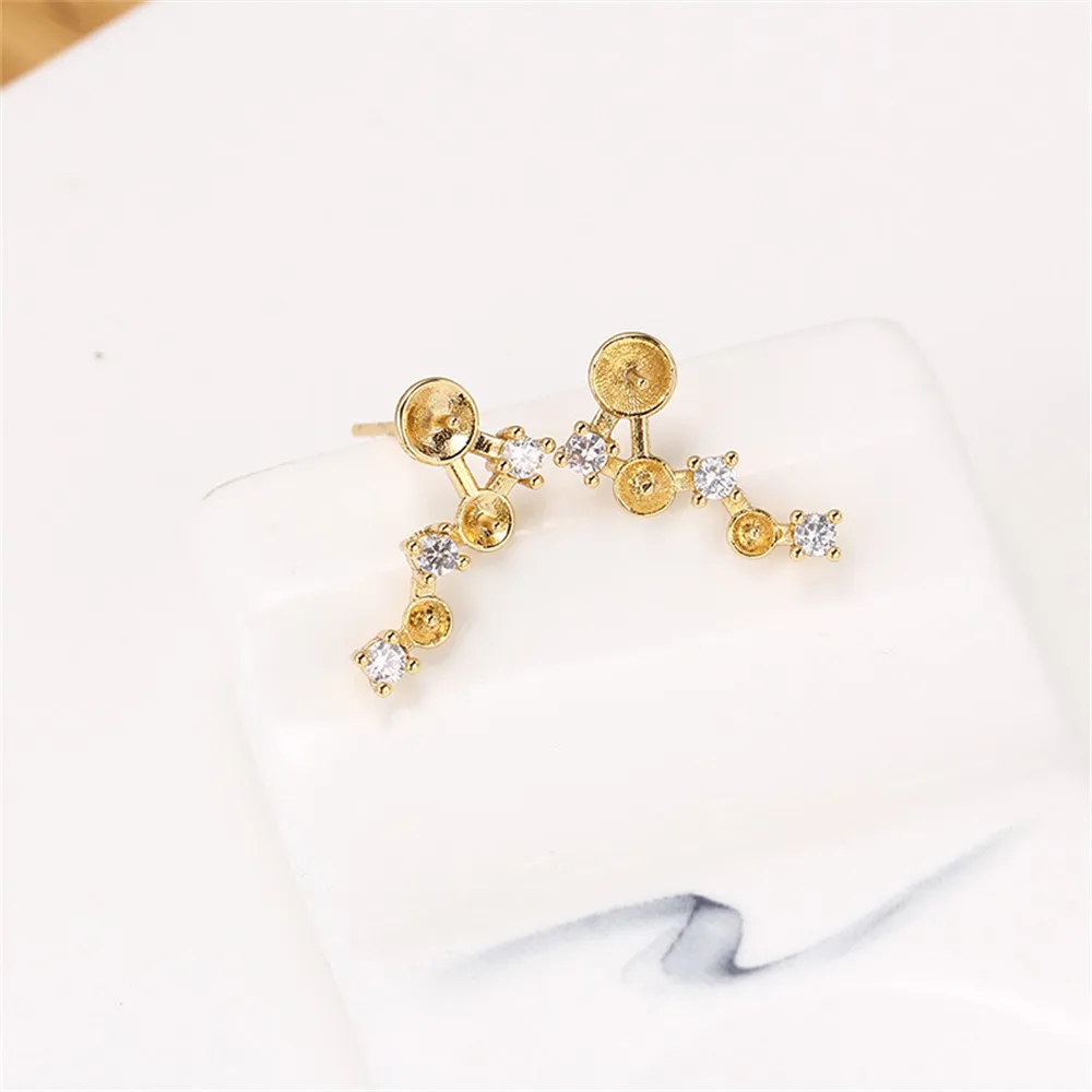 

Domestically Produced 14k Bag Gold Color Size Micro Inlaid with Zircon Pearl S925 Silver Needle DIY Accessories Elegant Female