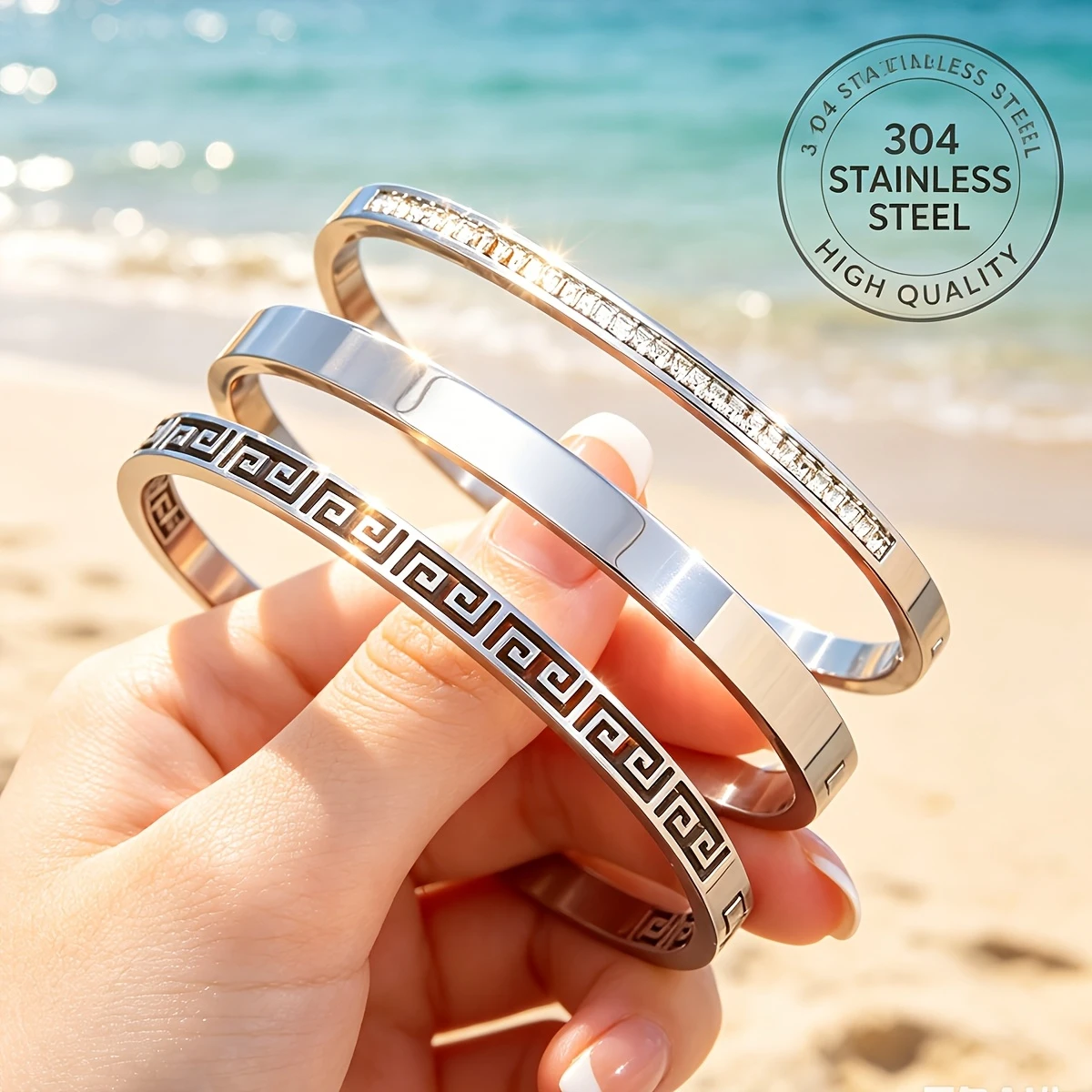 Men'S Vacation Accessories - 3Pcs Vintage Luxury Stainless Steel Bracelets,