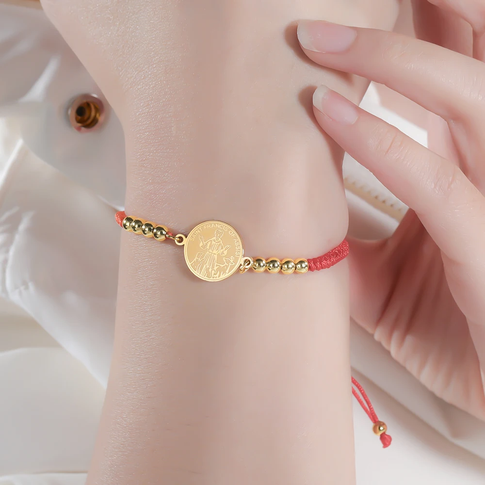 داوابارا سانت فرانسيس أوف أسيسيى عملة سوار الكاثوليكية راعي الحيوان الدعوة الهدايا الفولاذ المقاوم للصدأ سحر المجوهرات الدينية