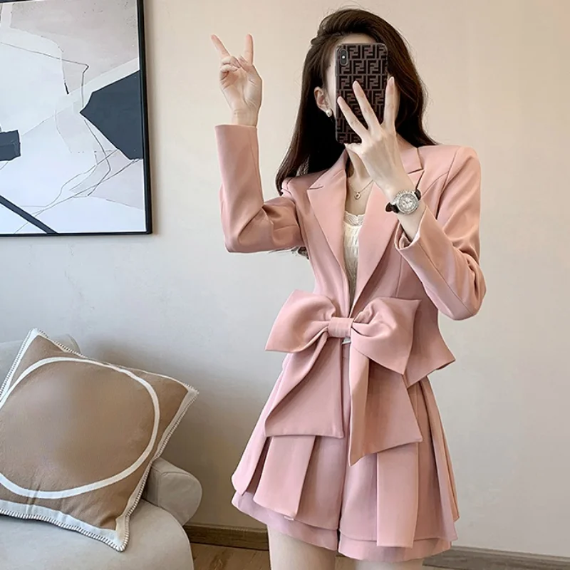 Pink Blazer Suit 2 Piece Outfits 2024 Women\'s Matching Sets Summer Sexy Skirts Skirt Korean Set of Two Fashion Pieces for Women