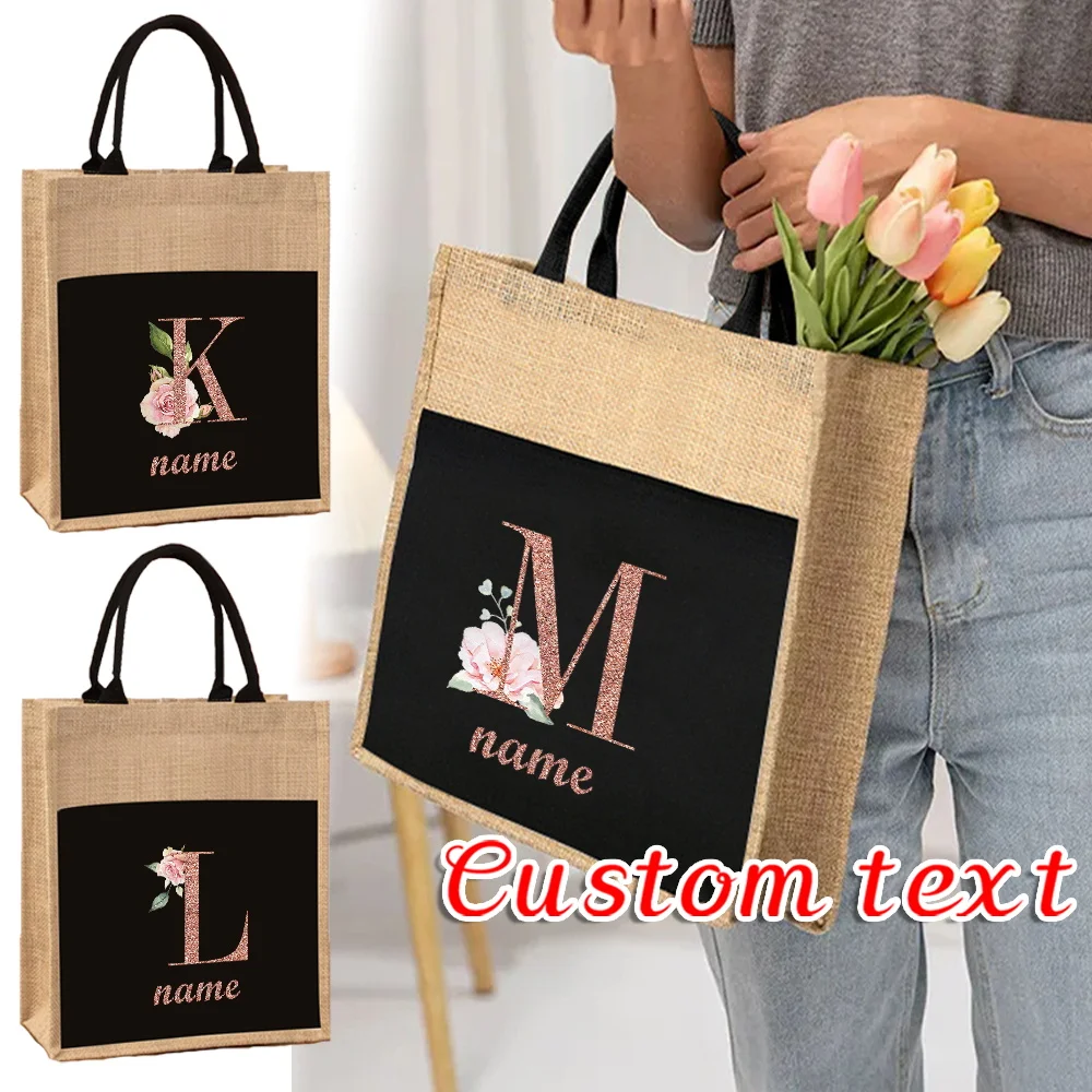 

Портативная сумка-шоппер по индивидуальному заказу, льняные подарочные пакеты, упаковка из грубой льняной ткани, ручная пляжная сумка на плечо, продуктовая сумка