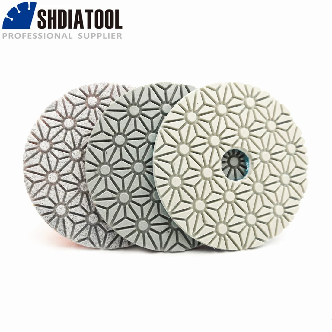 SHDIATOOL 3pcs/set Dia 100mm/4inch Three Steps Diamond Polishing Pads Resin Bond Flexible Sanding Discs For Marble Soft Stone