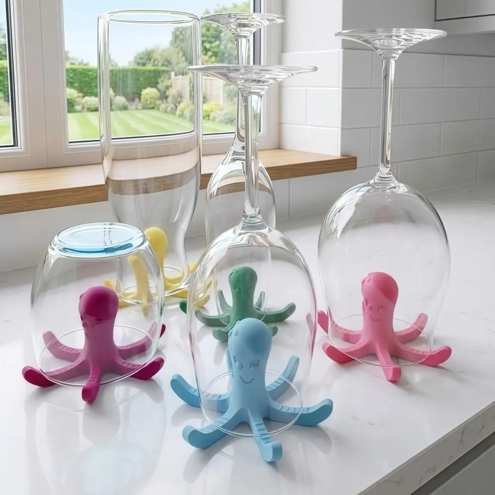 6 Claws Octopus Cup Drain Rack Big Octopus Blue Red Water Bottle Drying Rack 3D Printing Modern Design Water Cup Holder