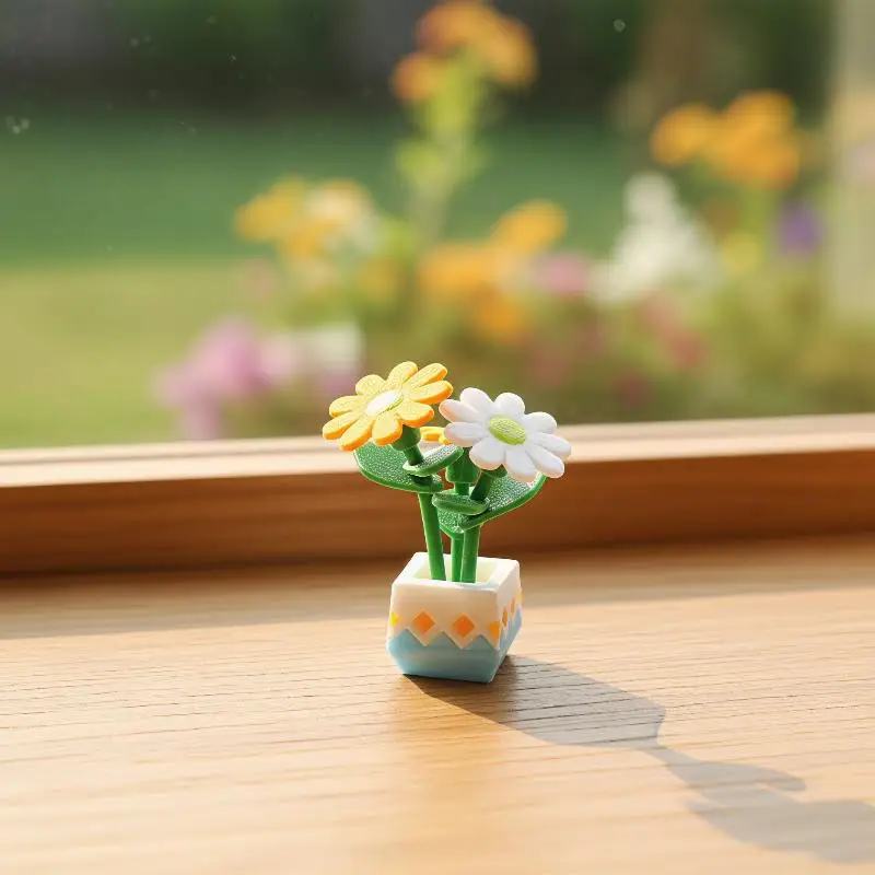 Mini Artificial Chrysanthemum Potted Model Dollhouse Micro Garden Plant Potted Ornament For Dollhouse Decor Sand Table Props
