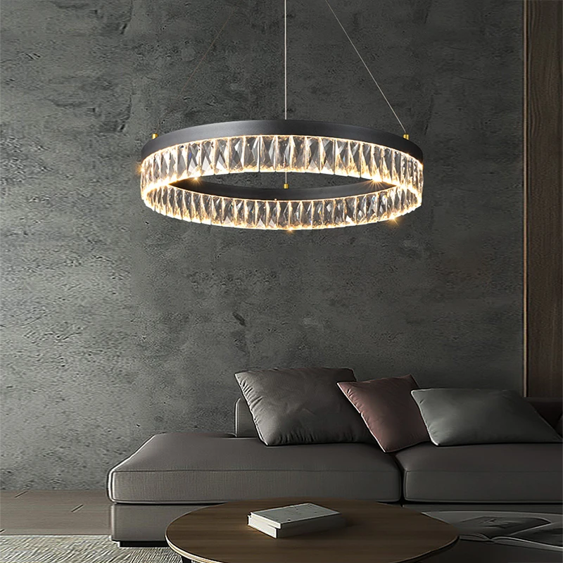 

Modern 2024 Ceiling Chandelier Black Home Decor Suspension Lampe Art Decor Crystal Pendant Light Living Room Led Lustres