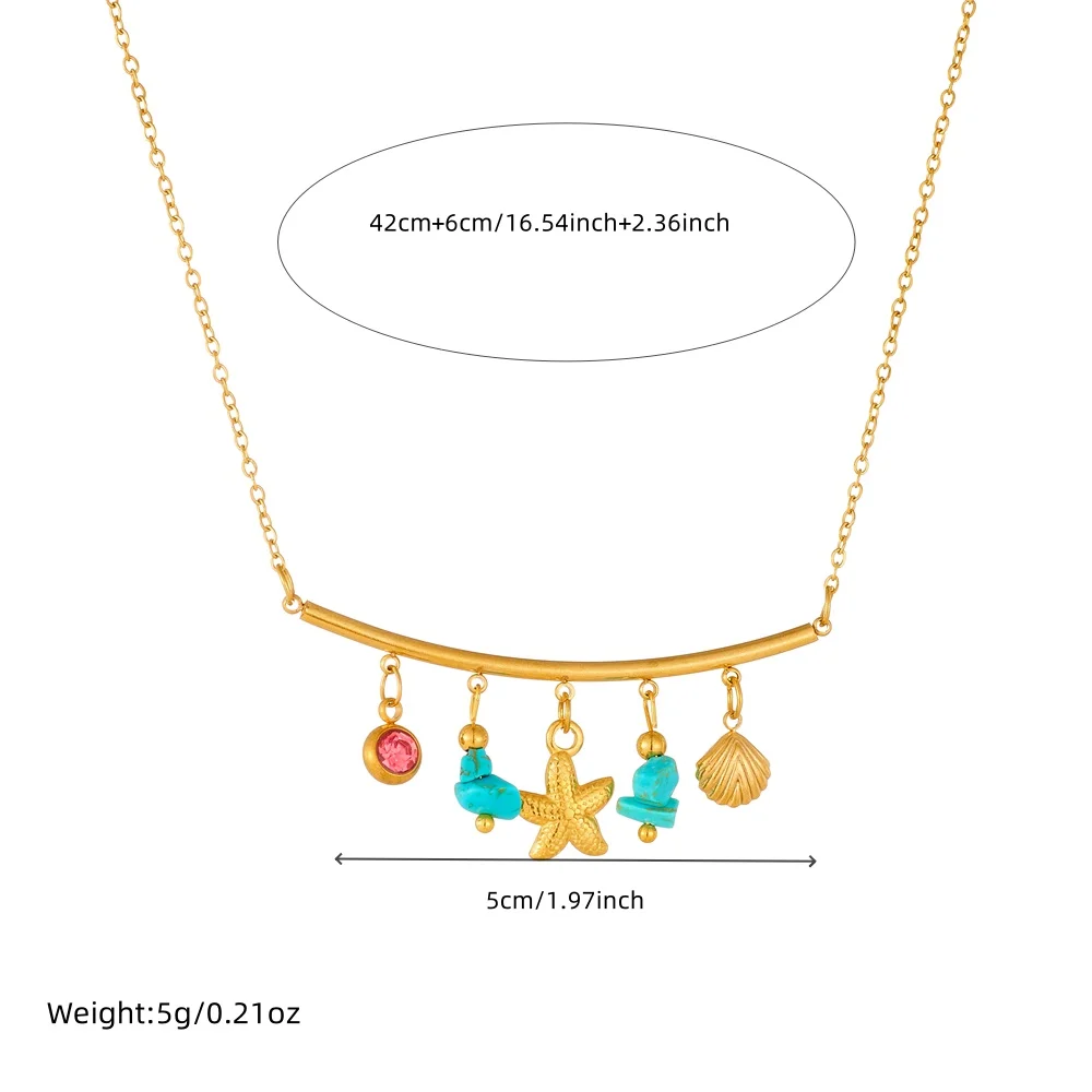 MEYRROYU 316L Stainless Steel Zircon Turquoise Starfish Shell Multiple Accessories Pendant Necklace Women New Trend Neck Chain