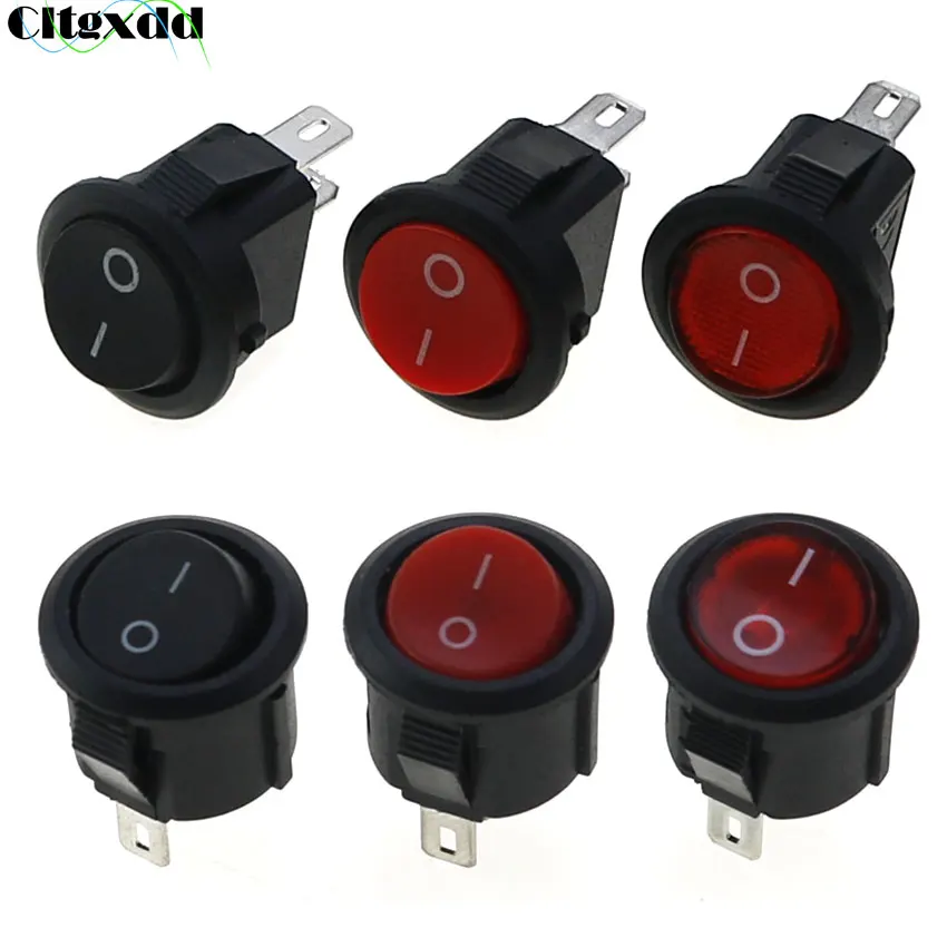 2pcs KCD1 2Pin 3Pin ON/OFF Round Boat Rocker Switch DC AC 3A/250V 6A/125V  Black White Red Push Button Switch