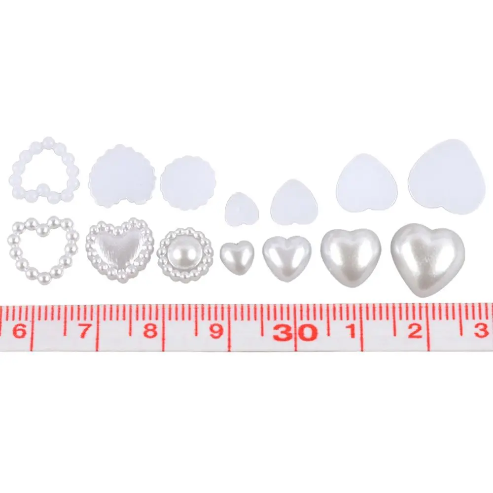 Perles demi-rondes en forme de coeur d'amour, perles exquises ABS, belle décoration de manucure blanche, dos plat, taille aléatoire, 460 pièces