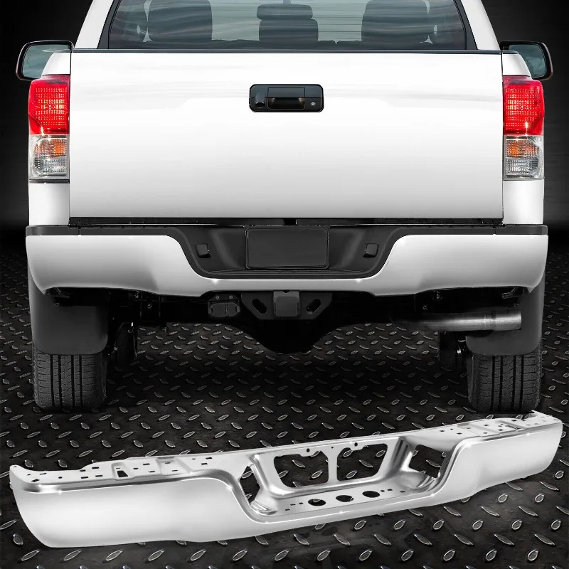 US For 07-13 Toyota Tundra Primed Chrome Steel Rear Bumper Face Bar w/o Sensor Hole