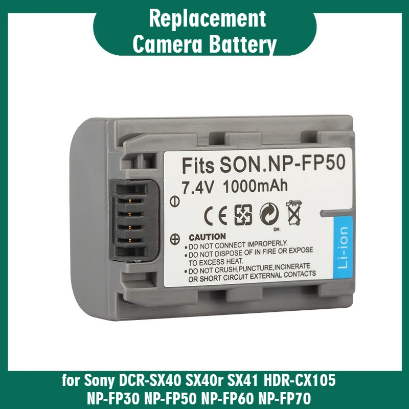 

New Replacement Camera Battery NP-FP50 7.4V 1000mAh for Sony DCR-SX40 SX40r SX41 HDR-CX105 NP-FP30 NP-FP50 NP-FP60 NP-FP70