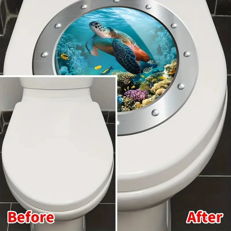 3D Submarine Window Decal Self-Adhesive Toilet Stickers,Wall Decal Removable, Reusable Vinyl Car Sticker for Toilet Lid