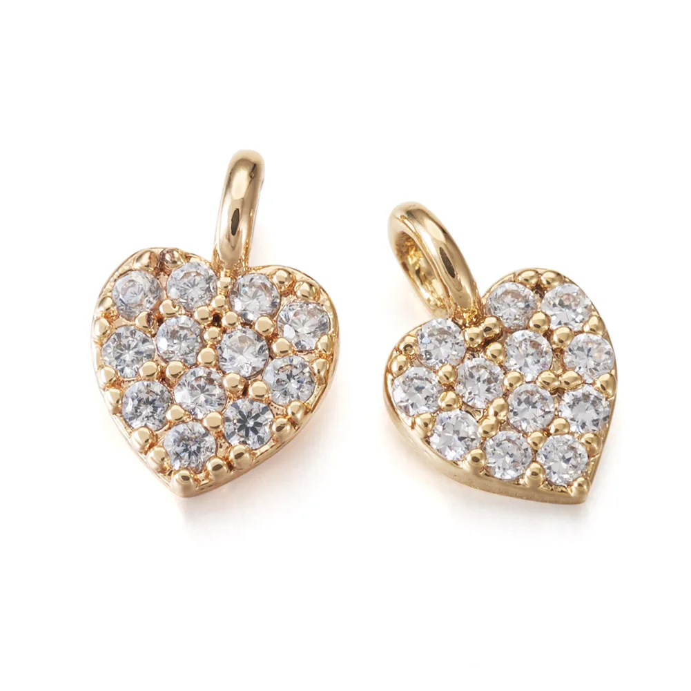 Pandahall 2Pcs Clear Heart Brass Micro Pave CZ Cubic Zirconia Pendants Charms With Hole For Necklace Jewelry Making Gift