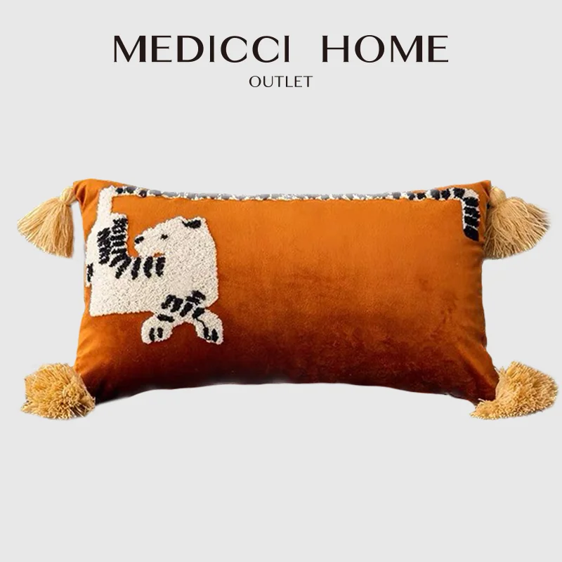 Medicci Home Handmade Boho Long Tail Leopard Cushion Cover Luxury Lumbar Pillowcase 30x50 With Tassel Shabby Chic Farmhouse Deco