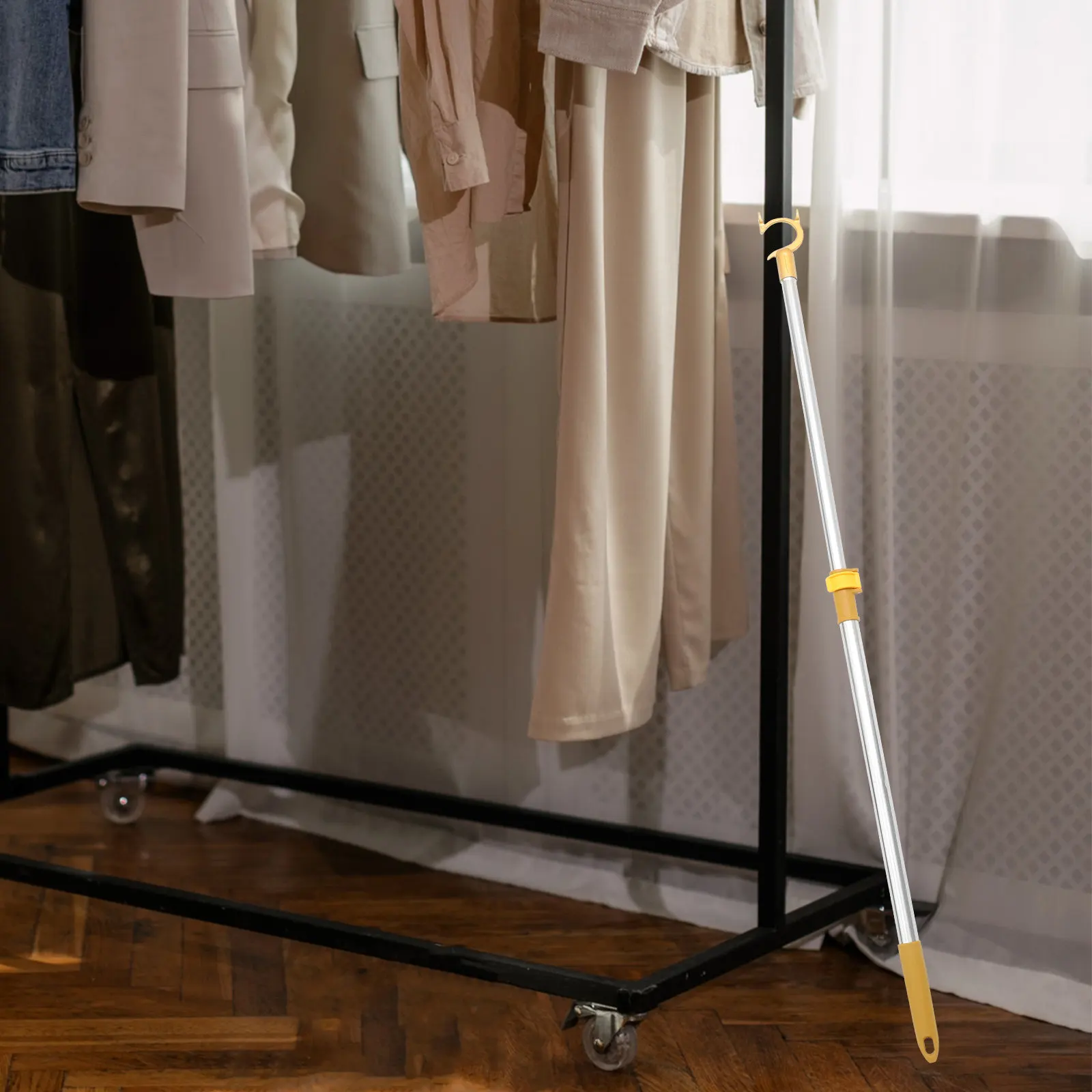Telescoping Reach Stick Adjustable Clothesline Pole Compact Portable Clothes Rod for Drying Hanging Wet Clothes Indoor Outdoor