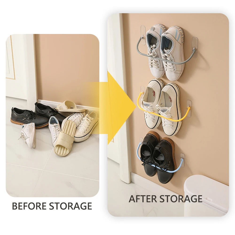 4PCS Simple Shoe Rack Wall-mounted Bathroom Slippers Hook Holder Shoes Slipper Drain Storage Drying Rack Shoe Organizer Hanger