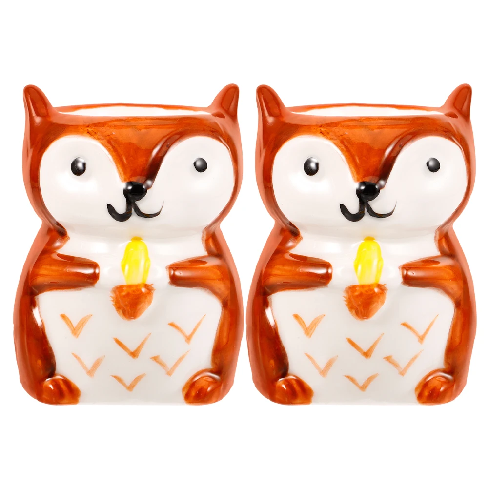 

2Pcs Ceramic Fox Egg Cup Porcelain Egg Stand Holder for Soft Hard Boiled Eggs European Style Breakfast Table Kitchenware Light