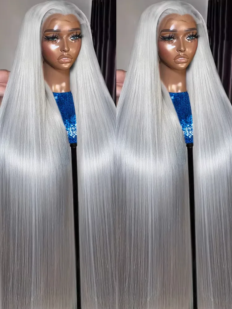 Parrucca anteriore in pizzo dritto grigio argento capelli umani colorati HD trasparente 13x4 13x6 parrucca frontale in pizzo per donne prepizzicate 250 densità
