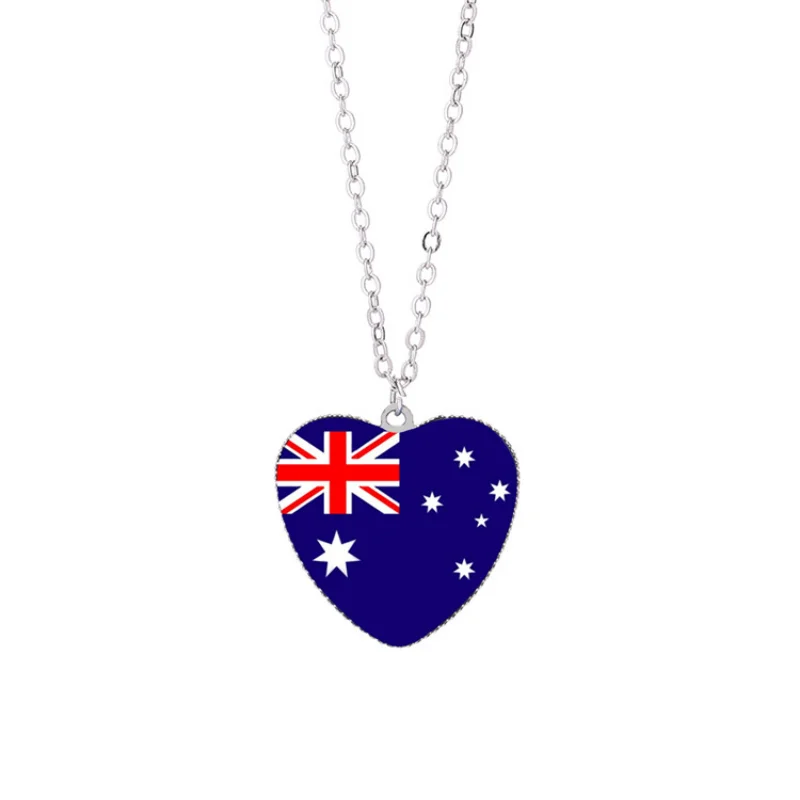 Fashion Australia Nauru New Zealand Peach Heart Flag Dome Glass Necklace Pendant