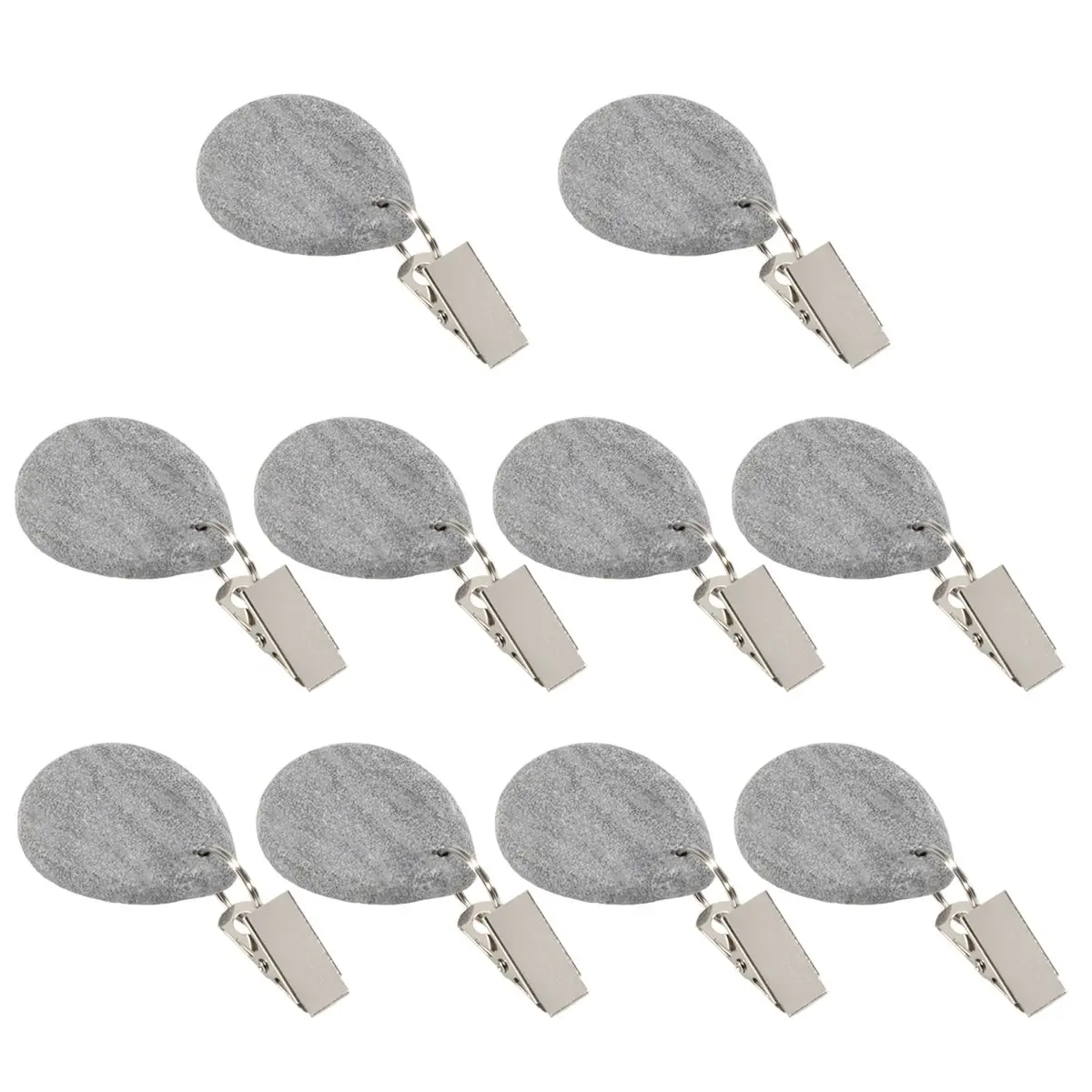 newA10R 10-Piece Set of Light Gray Marble Tablecloth Weights with Teardrop Pendants and Stainless Steel Clip for Outdoor Picnics