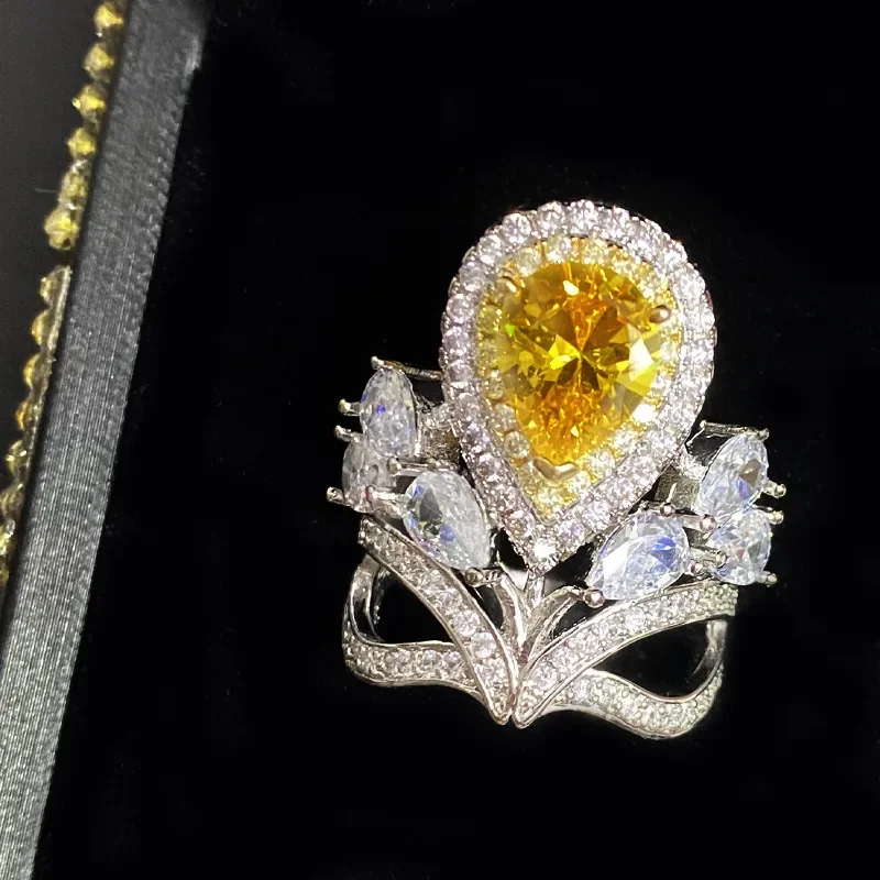 

MDLFES Moissan Diamond Style Small perfume style simple set pear-shaped zirconium loose ring women Radiant flower king