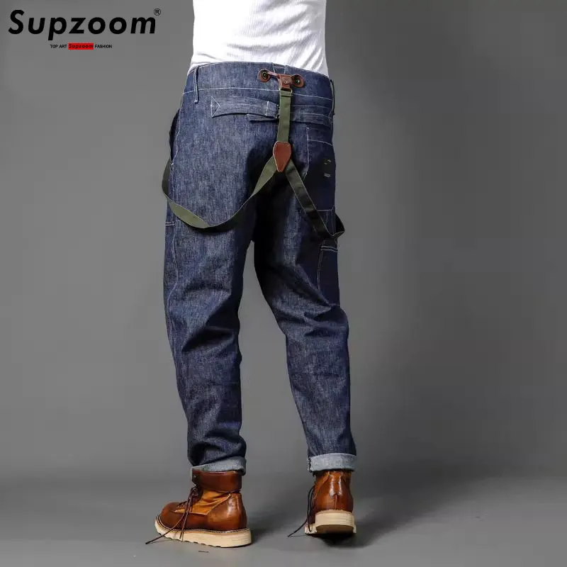 Supzoom New Arrival Top Fashion Autumn And Winter Casual Overalls Men\'s Fashionable Loose Fatty Multi-pocket Cargo Denim Jeans