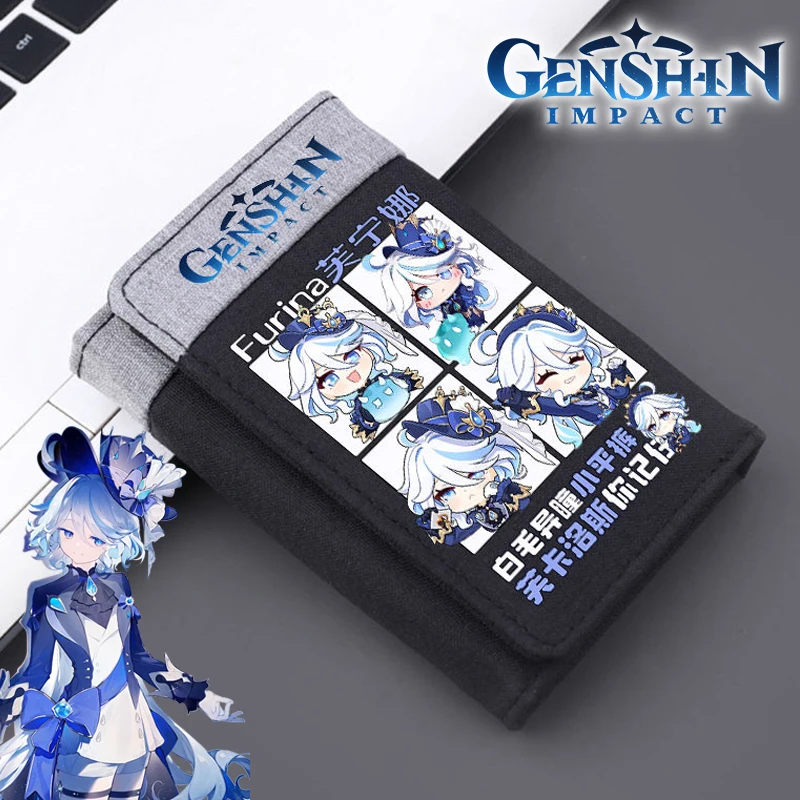 Game Genshin Impact Furina Focalors Cosplay Wallet Canvas Coin Purse Multi Functional Wallets Student Card Bag Moneybag