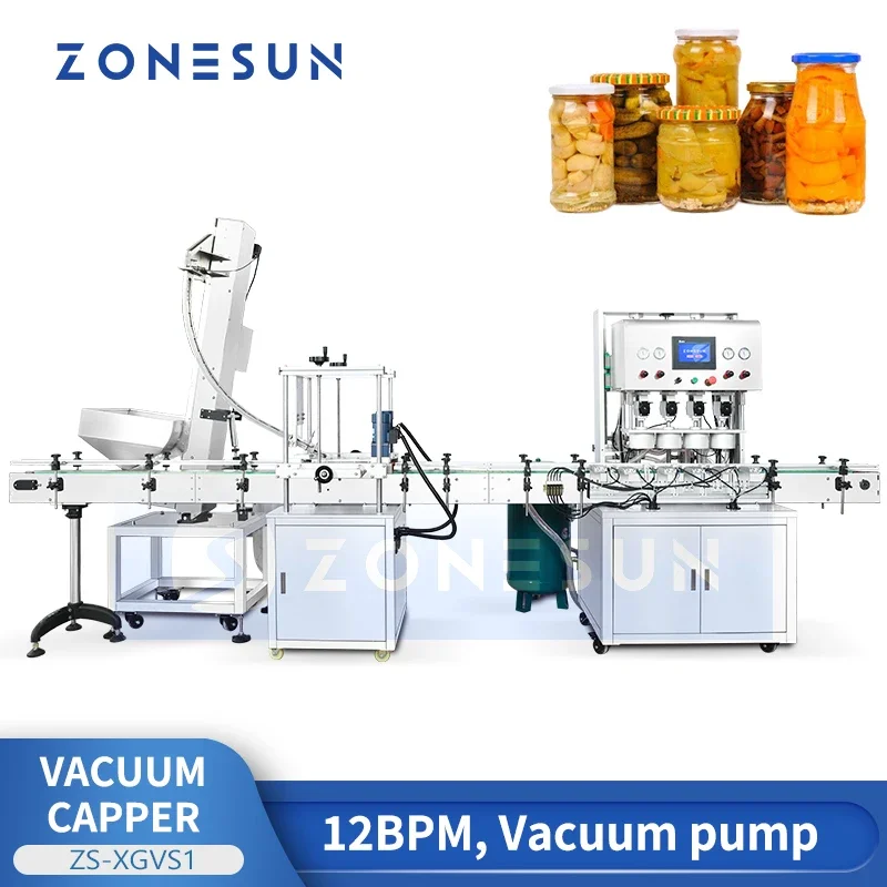 ZONESUN ZS-XGVS1 Vacuum Automatic Metal Lug Cap Capping Machine Feeding Plastic Unscrambler Packaging Line