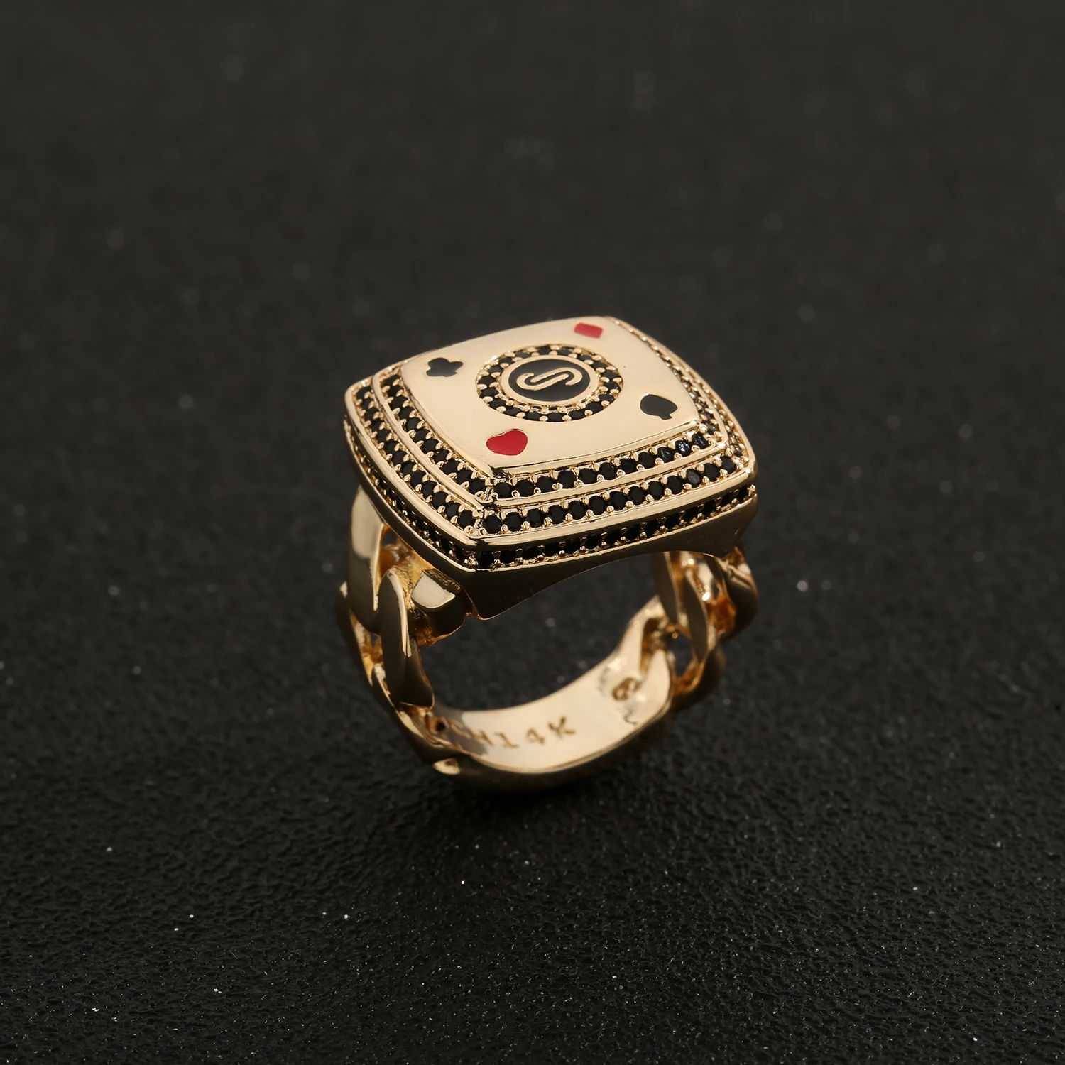 2025 مجوهرات عصرية خاتم البوكر الأسود الزركون البستوني الماس الرجال الخاتم الدائري الرجال اكسسوارات هدية عيد الأب #4