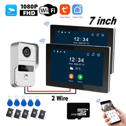 7 Inch Tuya Smart Wifi Video Entry Phone Intercom System 1080P 2 Wire Home Video Doorphone Doorbell RFID Card Unlock Apartment