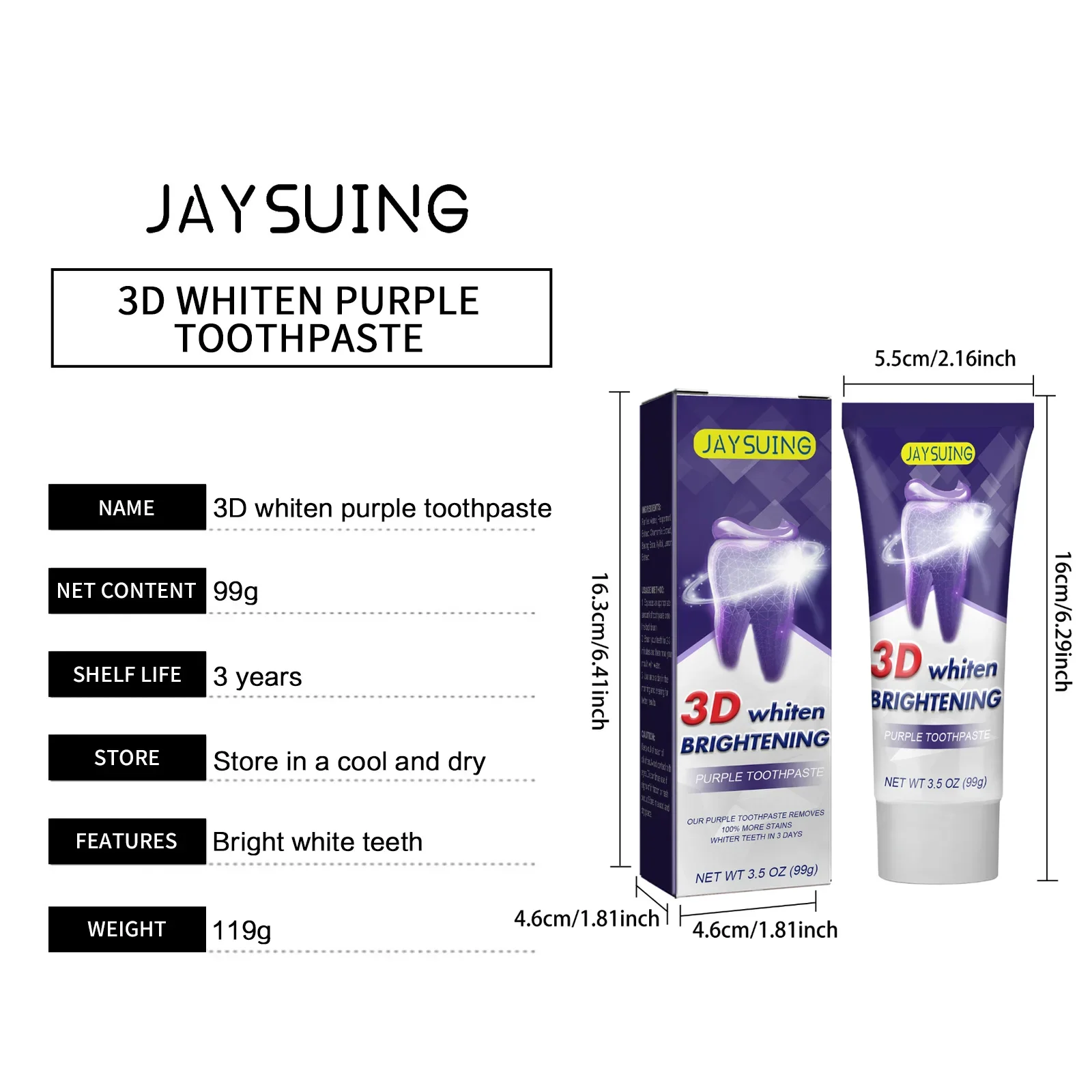 Teeth Whitening Purple Toothpaste Color Corrector Plaque Stains Removal Yellow Brightening Fresher Breath Oral Cleaning Hygiene