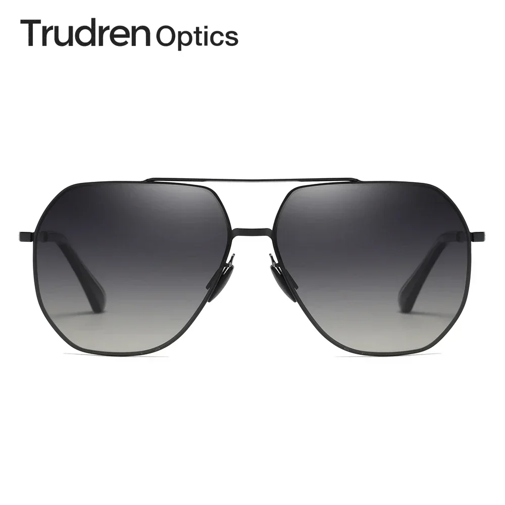 Trudren Stainless Steel Oversized Square Aviation Sunglasses for Men Rimless Navigator Polycarbonate Polarized Sun Glasses 1477