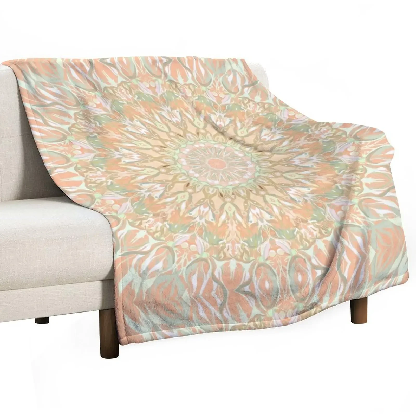 

Peach Boho Mandala Pastel Digital Design Throw Blanket Flannels Plaid on the sofa Blankets