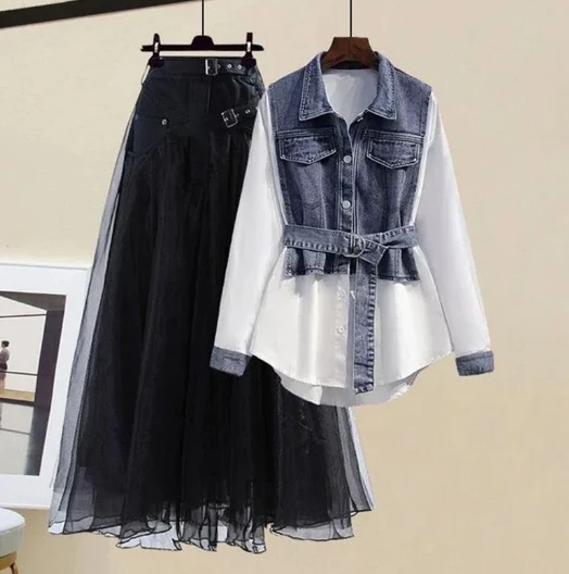 

2026 New Street Fashion Perspective Top and High Waist Flower Half Skirt, Two Piece Set, A-line