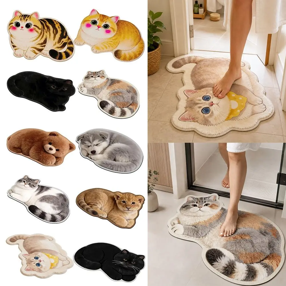 Cute Imitation Cashmere Animal Area Rug Anti-fouling Easy to Clean Entryway Door Mat Non-Slip Bedside Carpet for Living Room
