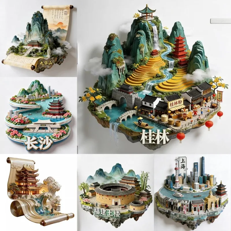 

China Souvenirs Guilin Metal Fridge Magnets Shanghai Jiuhuashan Lushan Fujian Quanzhou Beijing Fridge Stickers Birthday Gifts