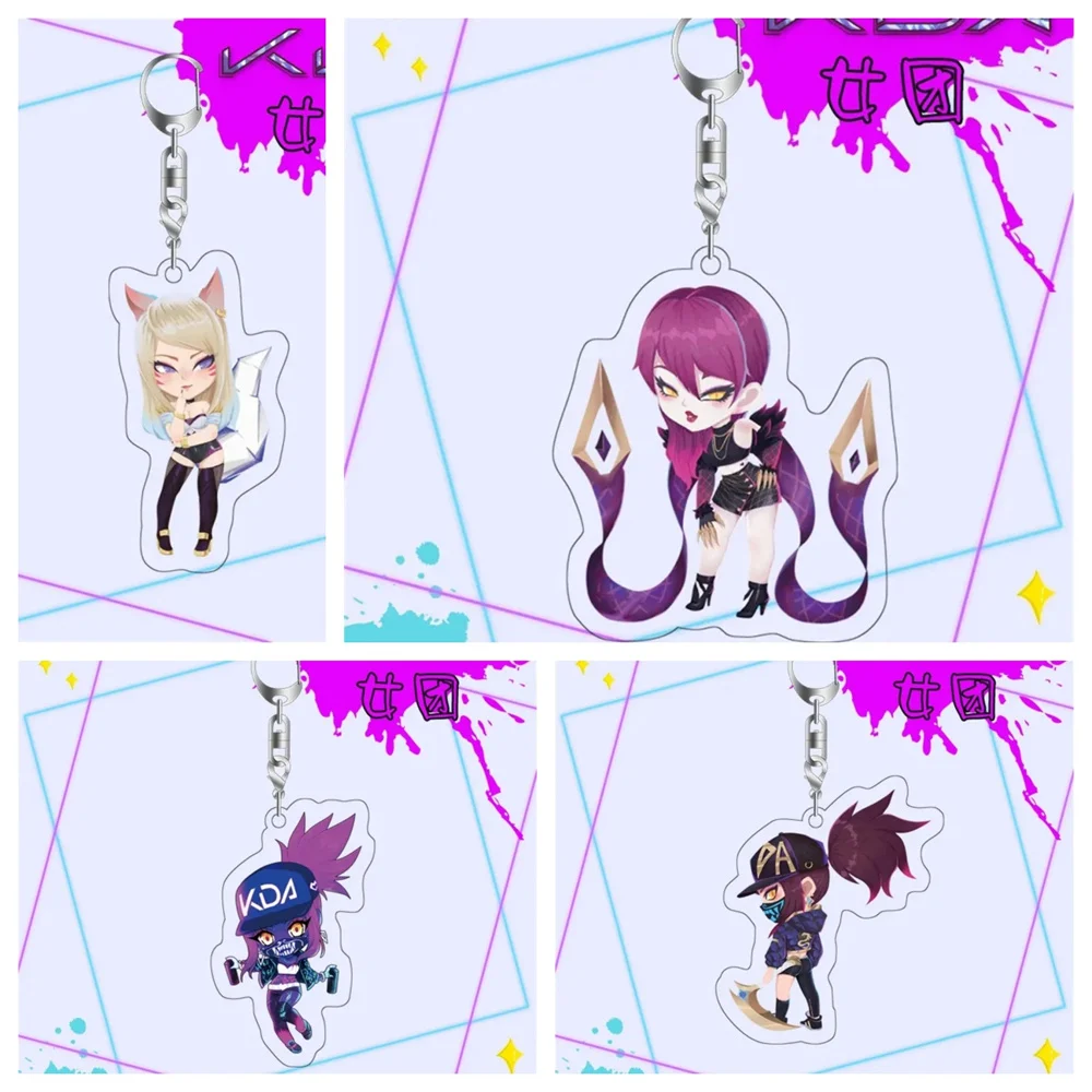 HOT 6CM Game  KDA   LOL Key Chains Acrylic Figures Decoration Yasuo Ahri Riven Rakan Bag Pendant