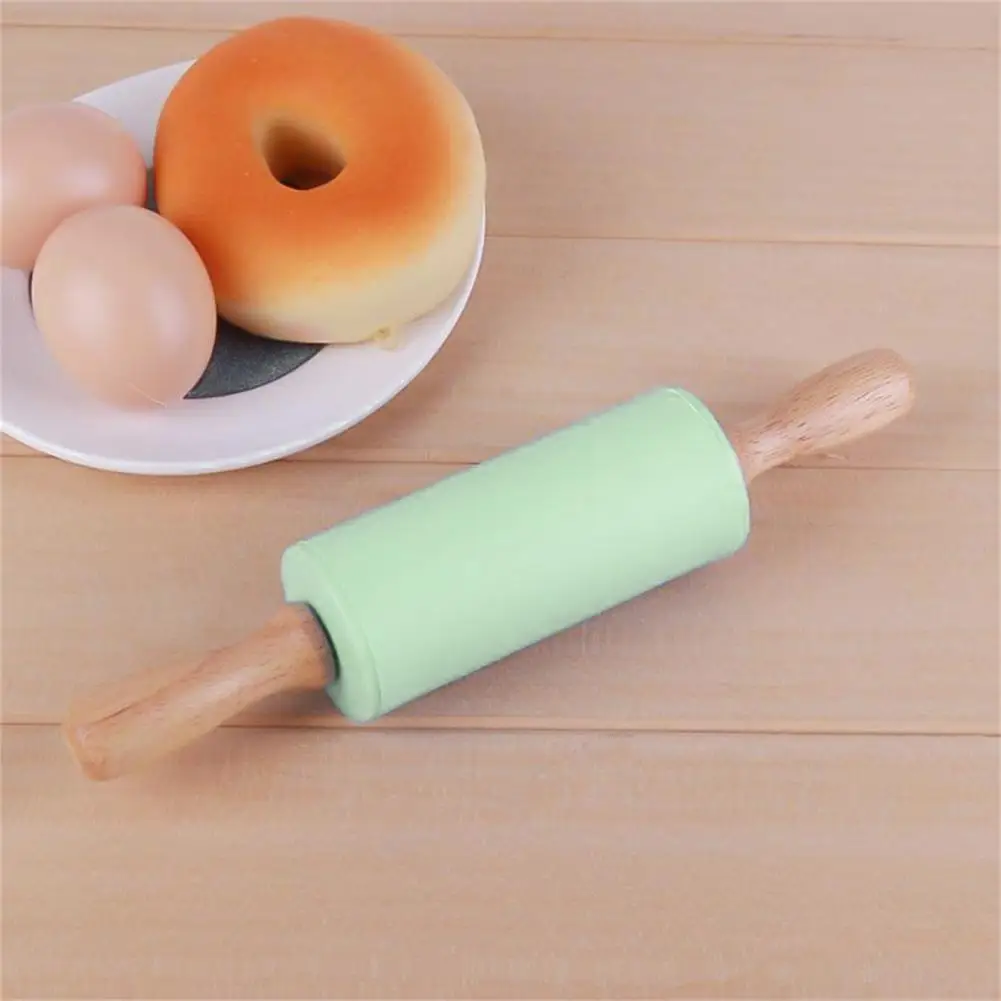 Rolling Pin Wooden Handle Silicone Dumpling Making Dough Roller Fondant Cake Kneading Stick Children Rolling Pins Noodle Roller